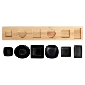 Set posodic za prigrizke s pladnjem črn 7 kos
