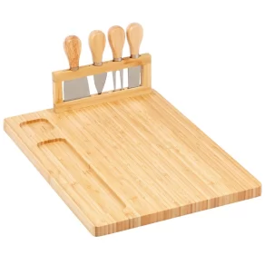 Set za sir z noži in stojalom – bambus, 5 delov