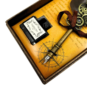 Darilni komplet za kaligrafijo Steampunk – nalivno pero, 6 peres in črnilo
